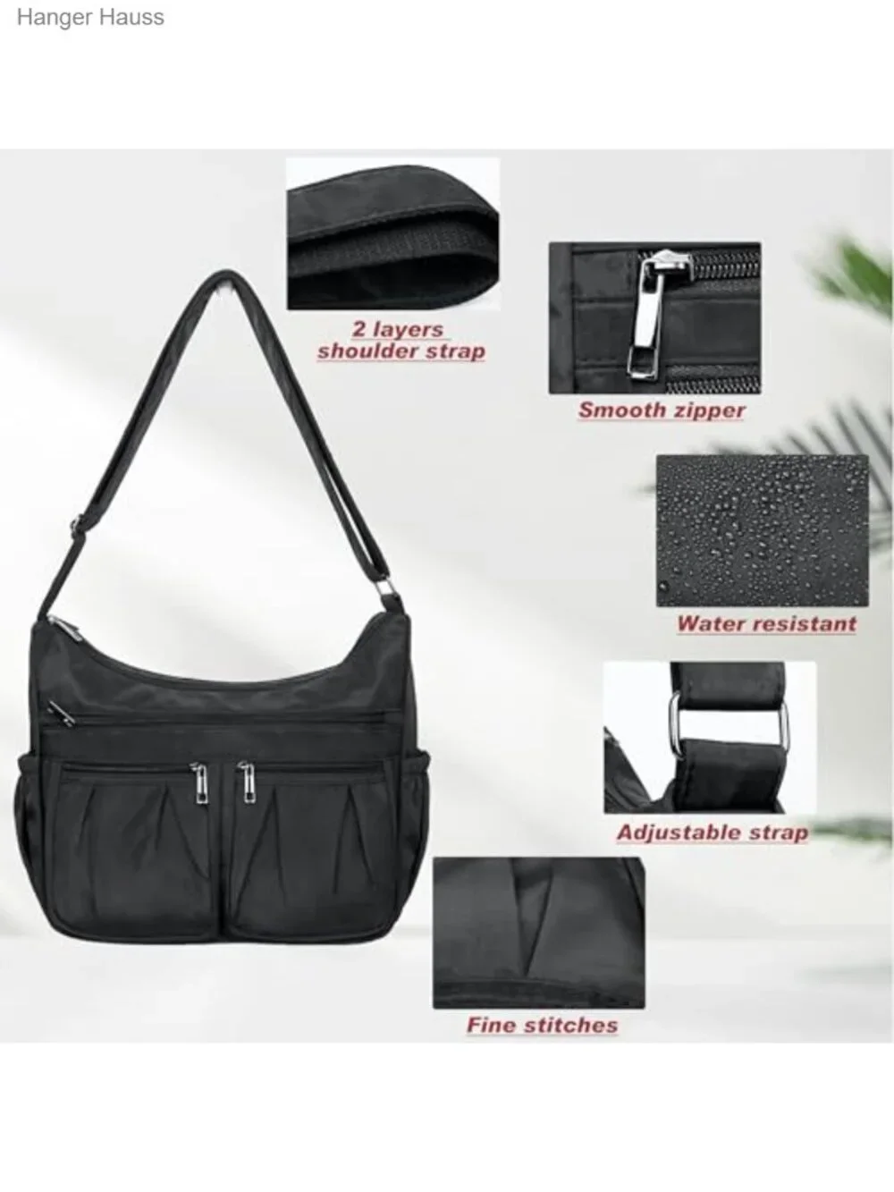 Lightweight Waterproof Nylon Crossbody Purse with RFID Zipper Pocket and